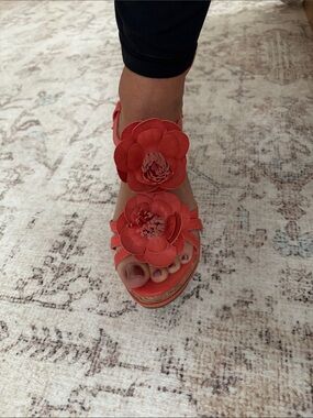 Wanted Coral Floral Wedge Sandals